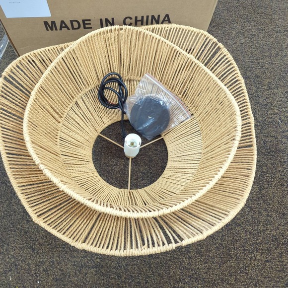 20" Rattan Pendant Wicker Light Fixture Boho Hanging Ceiling 2-layer Farm - Picture 16 of 16